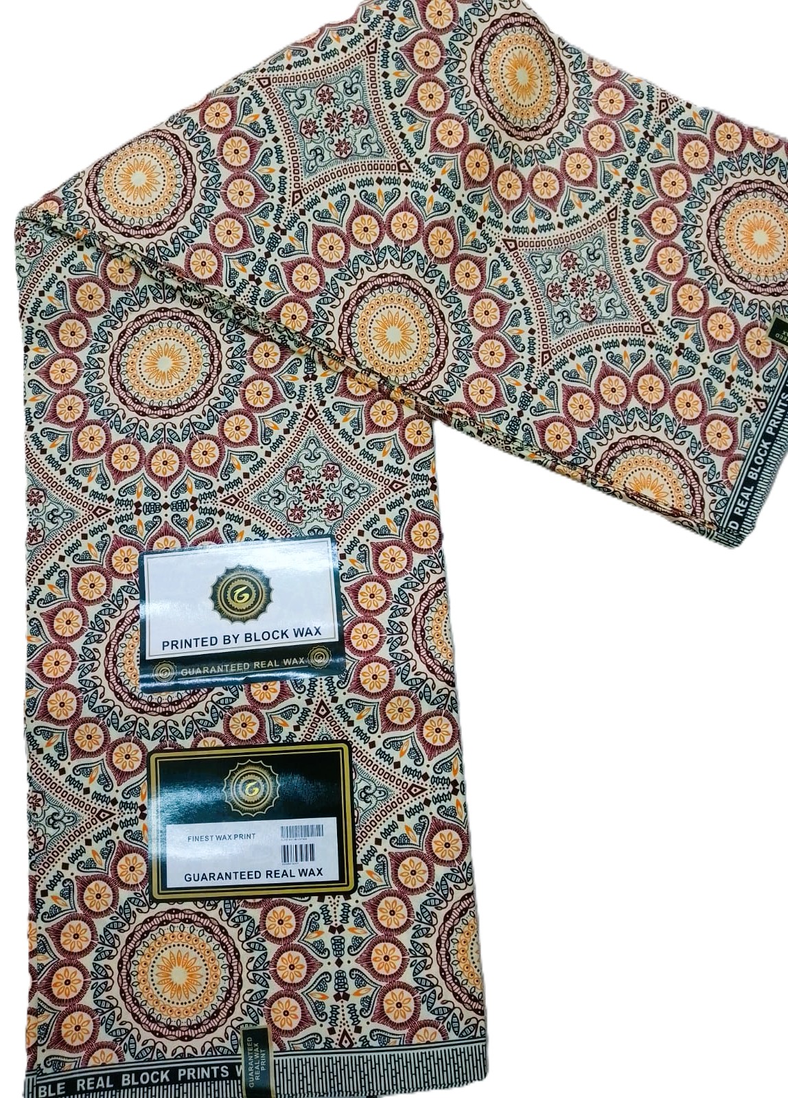 Cream Multicolor Mandala Medallion African Wax Print Fabric