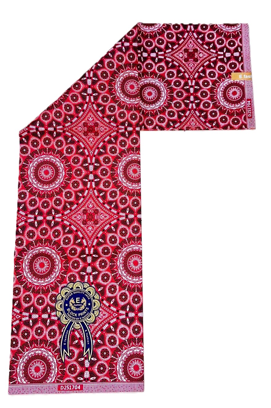 Crimson Red Mandala Medallion Floral African Wax Print Fabric