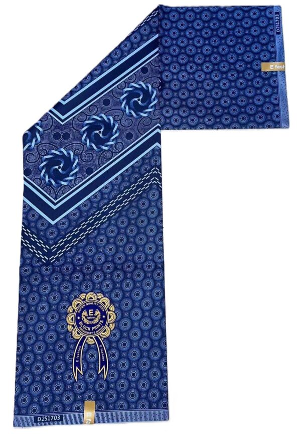 Deep Indigo Geometric Spiral Border African Wax Print Fabric