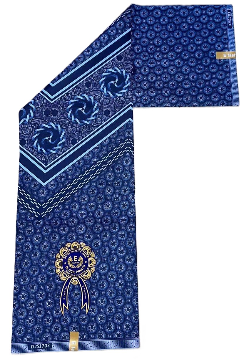 Deep Indigo Geometric Spiral Border African Wax Print Fabric