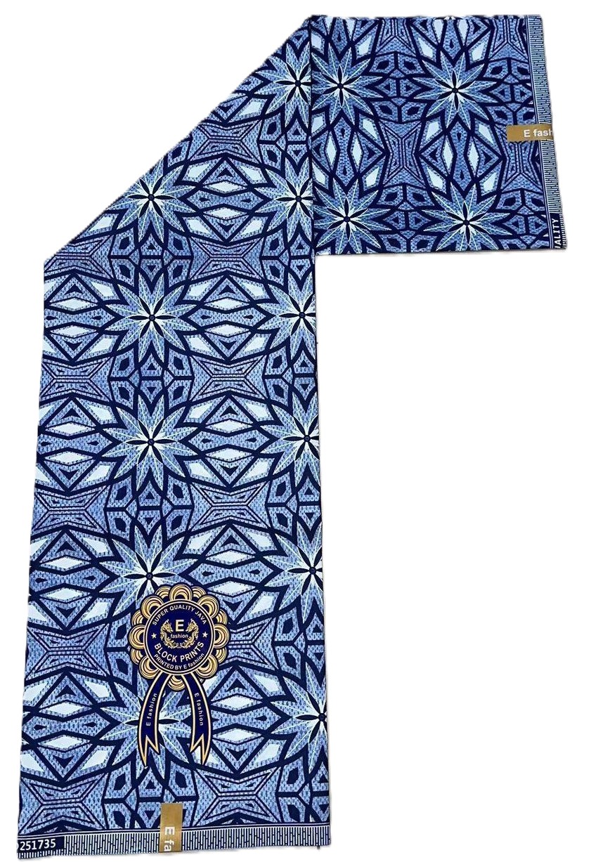 Indigo Geometric Star Mosaic Wax Fabric