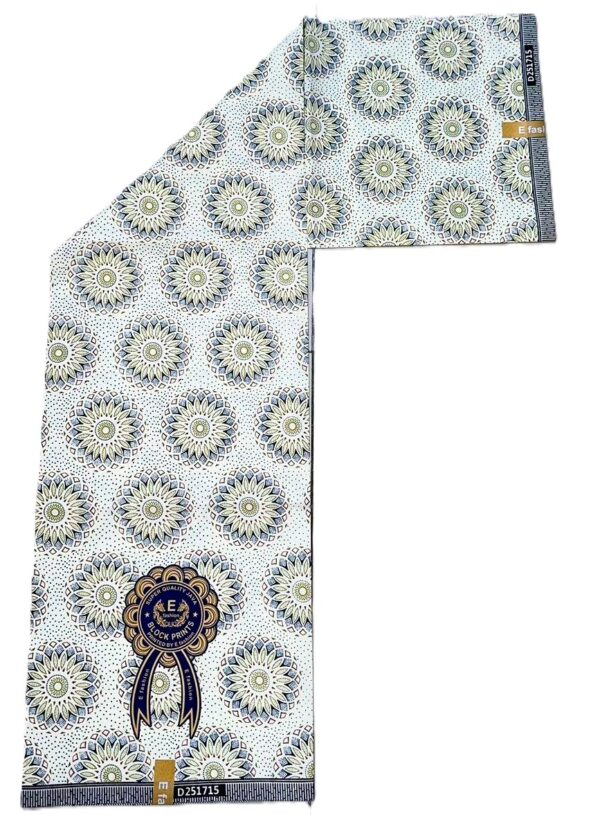 Ivory Cream Floral Sunburst Medallion African Wax Print Fabric