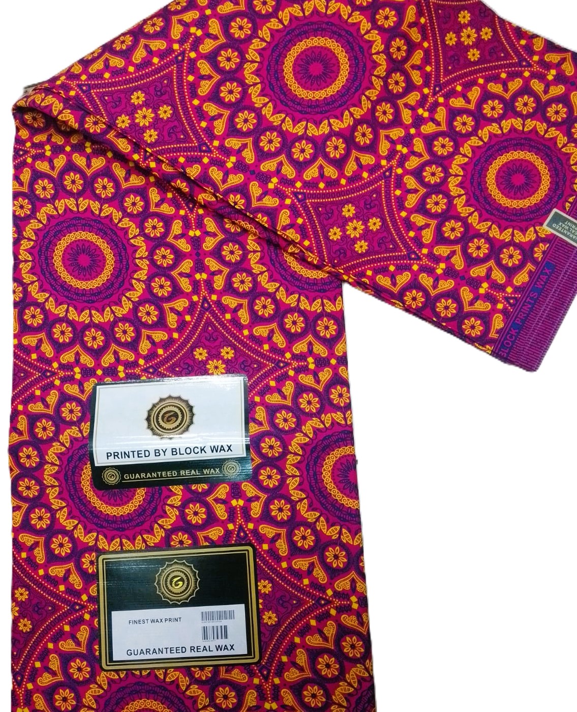 Magenta Pink Gold Mandala Medallion African Wax Print Fabric