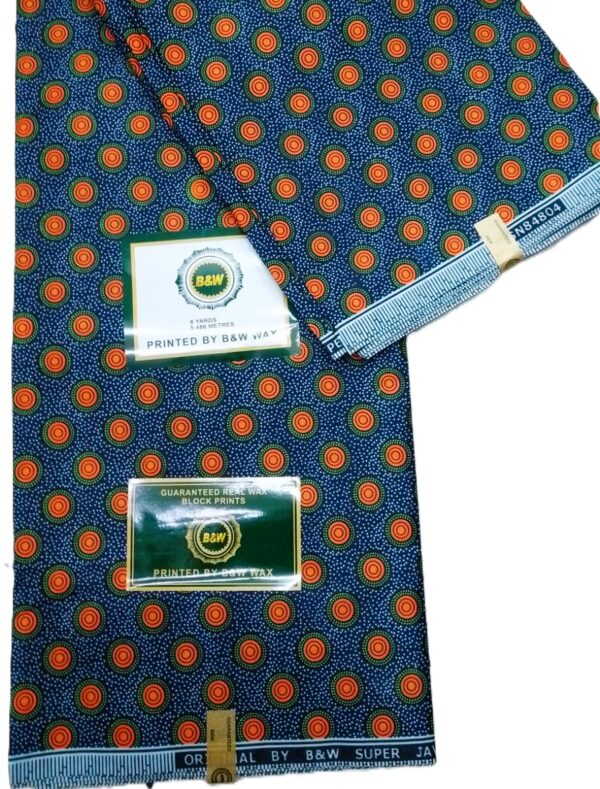 Navy & Orange Concentric Dot African Wax Print Fabric Navy & Orange Concentric Dot African Wax Print Fabric