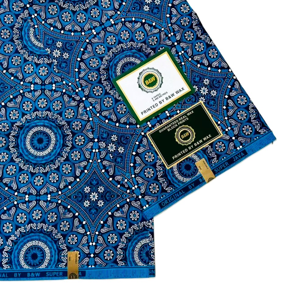 Royal Blue Ornamental Medallion African Wax Fabric
