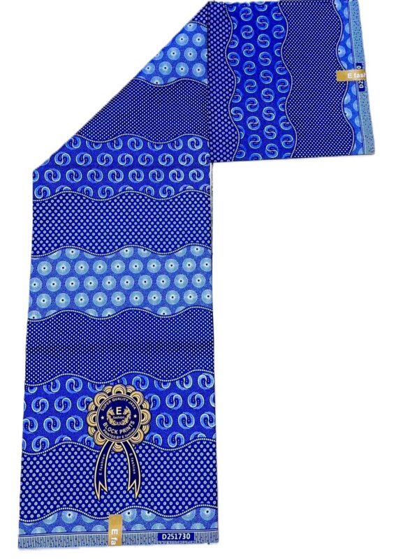 Royal Blue Wave Stripe Paisley African Wax Print Fabric