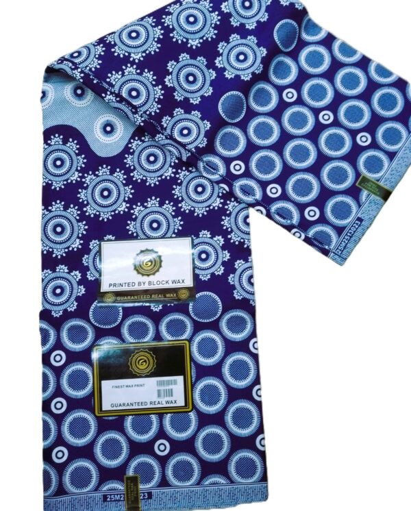 Royal Blue White Circular Medallion African Wax Print Fabric
