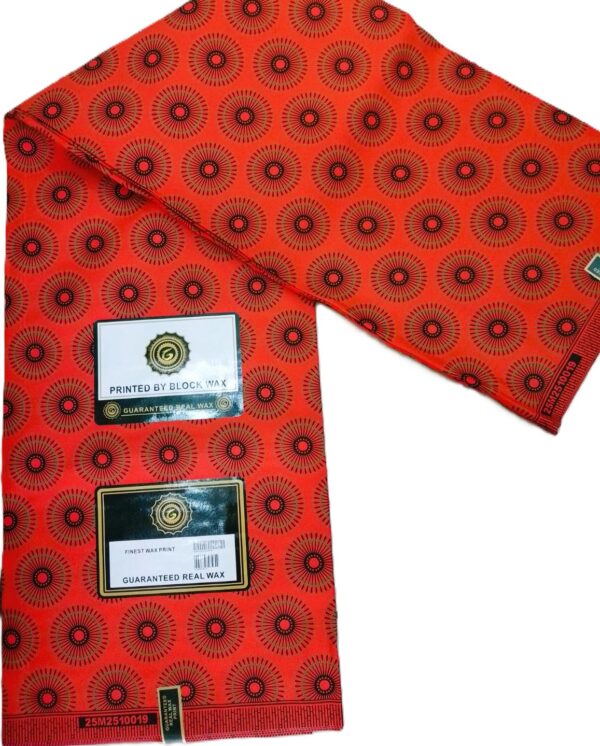 Vibrant Red Sunburst Medallion African Wax Print Fabric