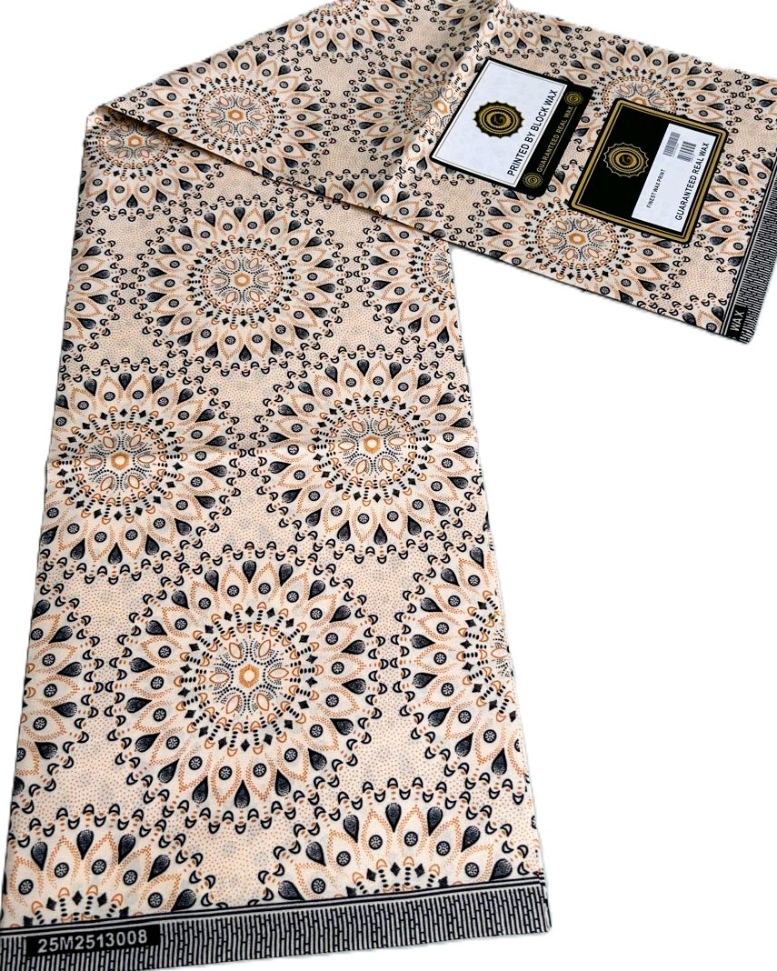 Cream Mandala Medallion African Wax Print