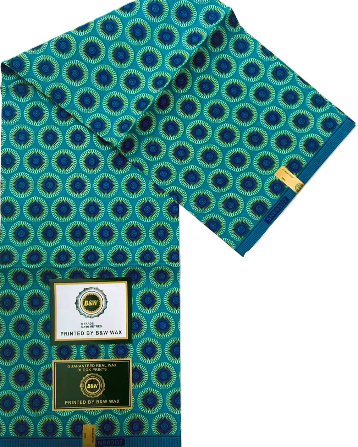 Turquoise Blue Circle Medallion African Wax Print Fabric