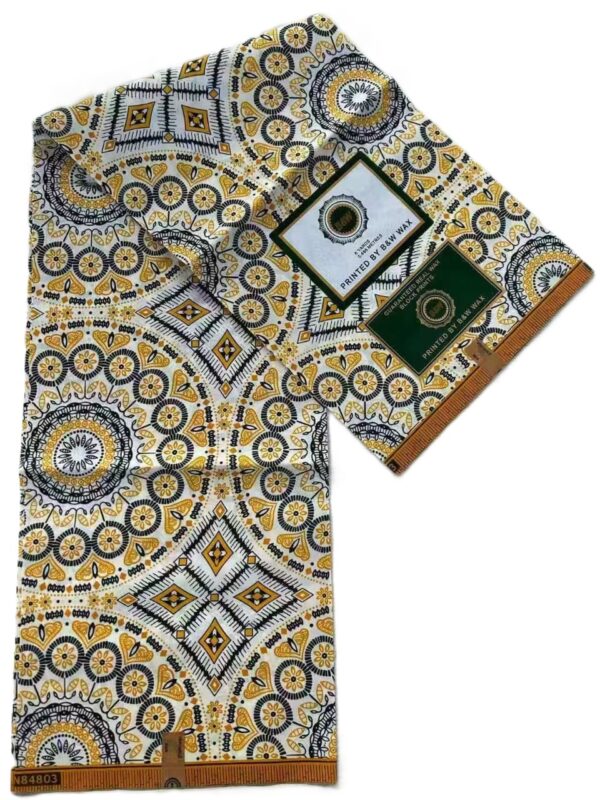 Cream Gold Floral Diamond Mandala Wax Fabric Cream Gold Floral Diamond Mandala Wax Fabric