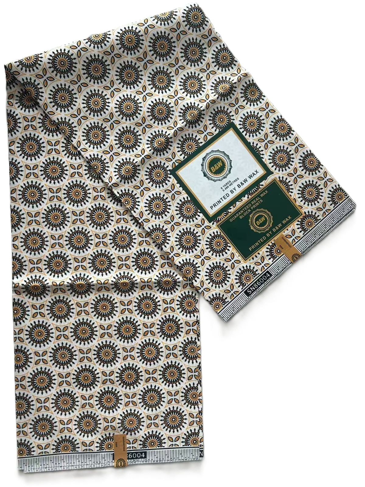 Cream & Gold Sunburst Medallion African Wax Print Fabric