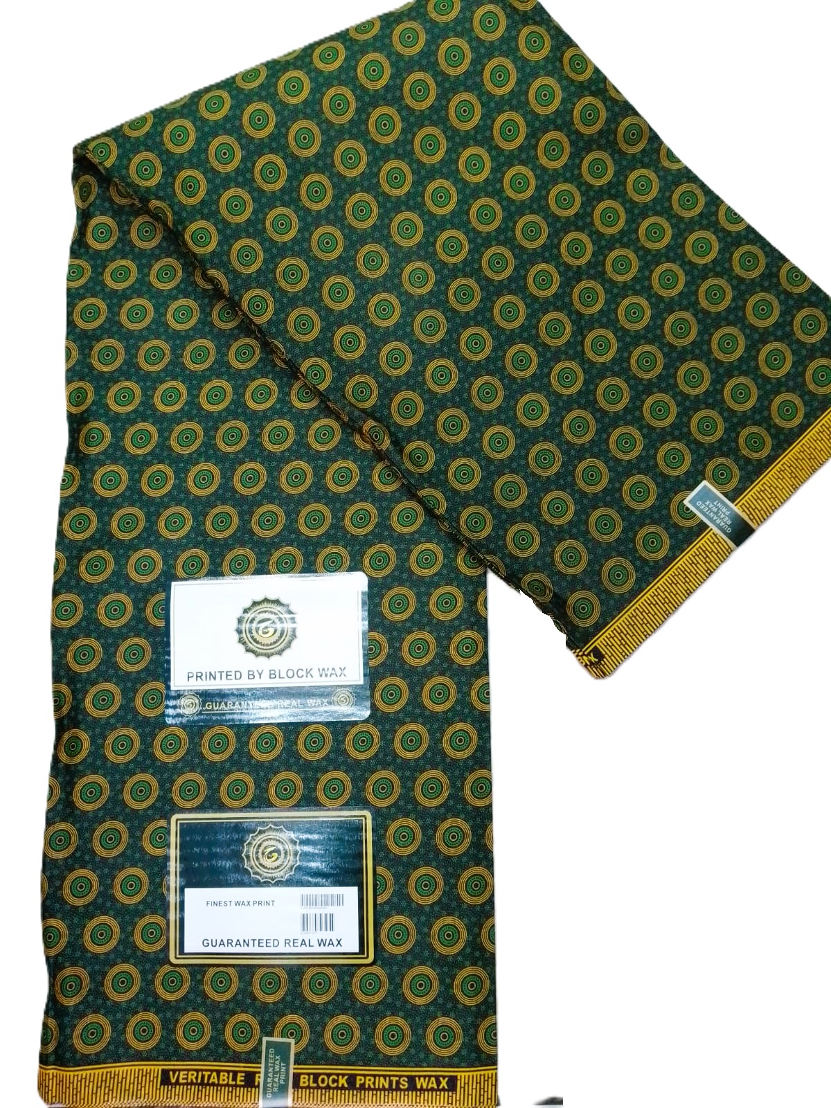 Forest Green Concentric Circle Dot African Wax Print Fabric