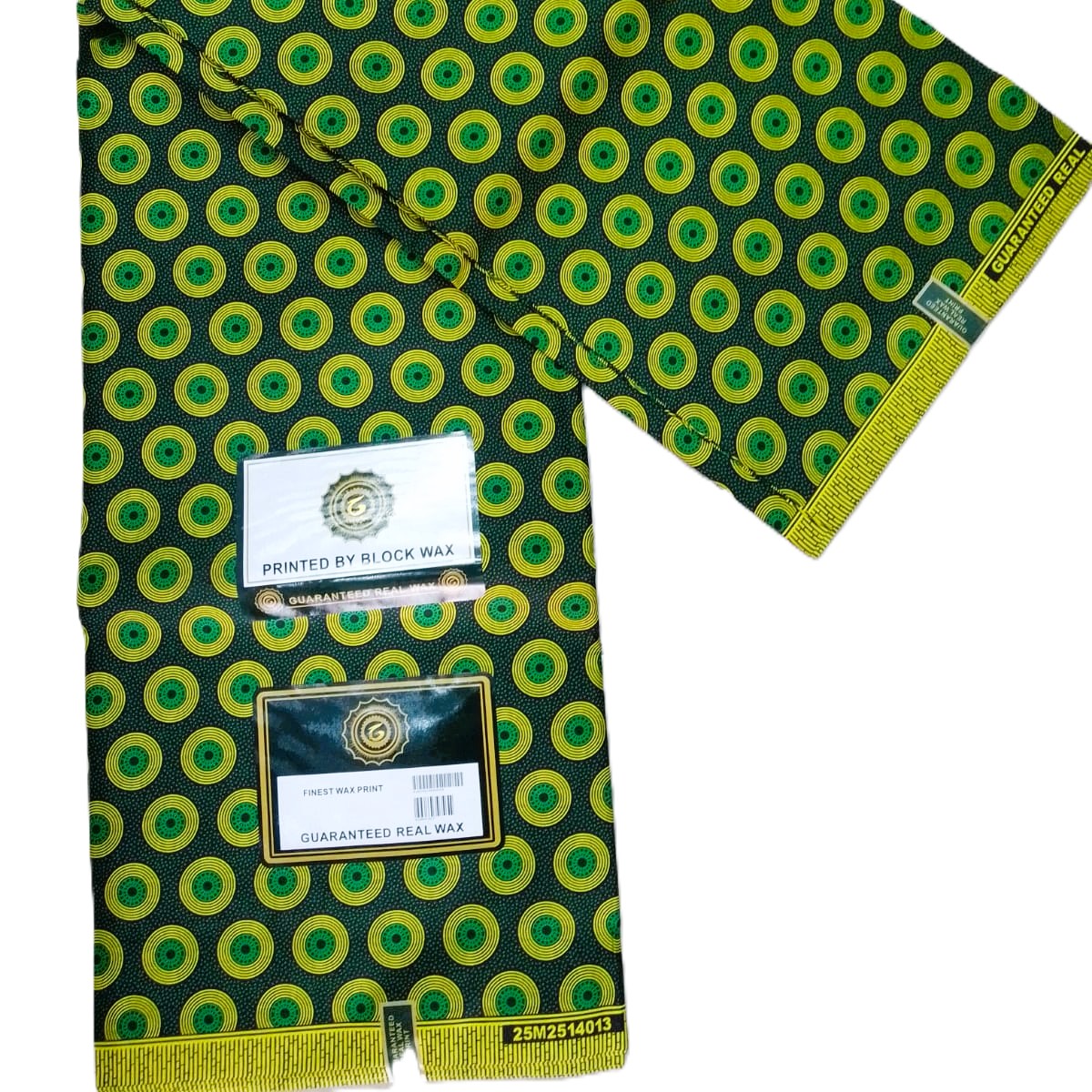 Green & Yellow Concentric Circle African Wax Print Fabric