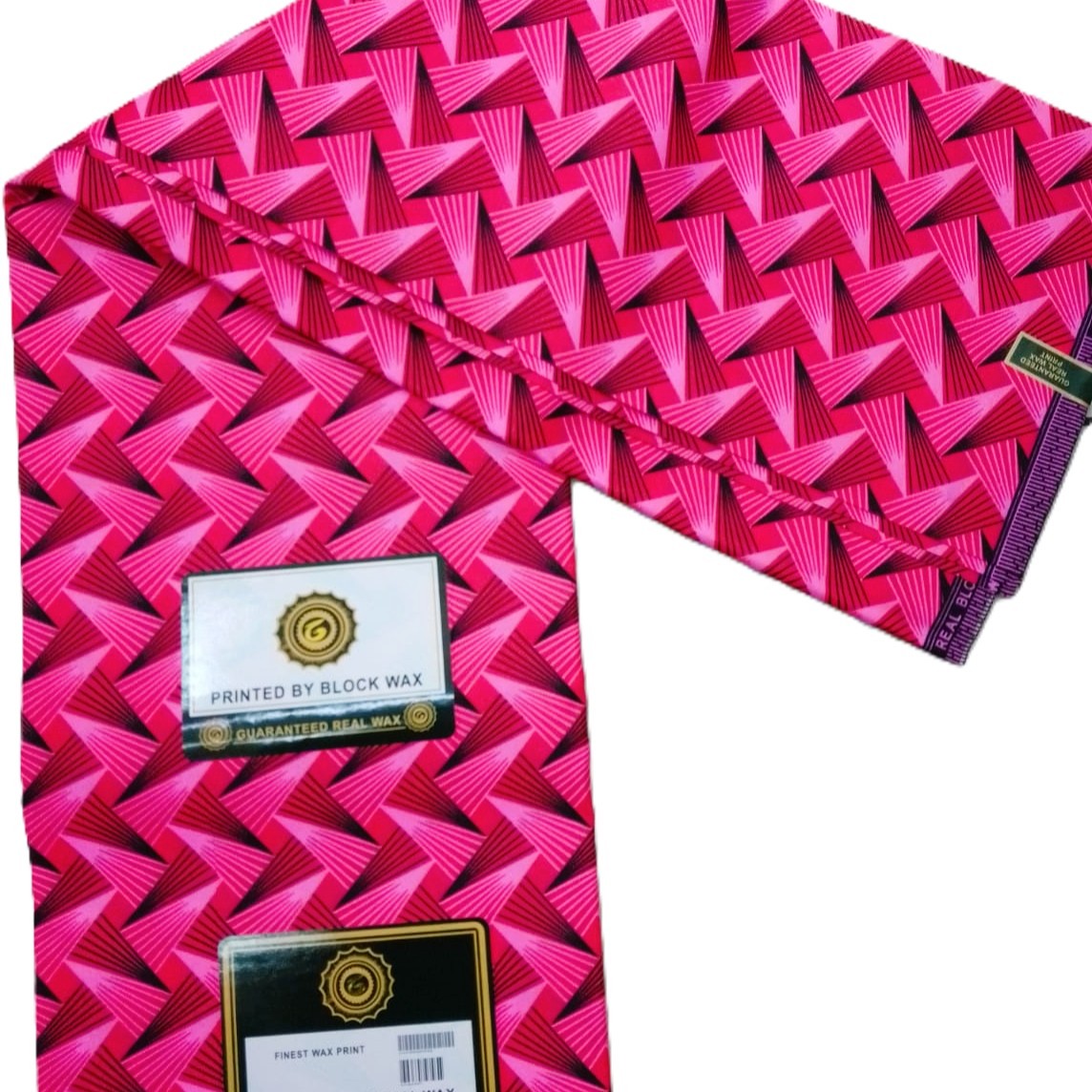 Hot Pink Triangle Geometric African Wax Print Fabric