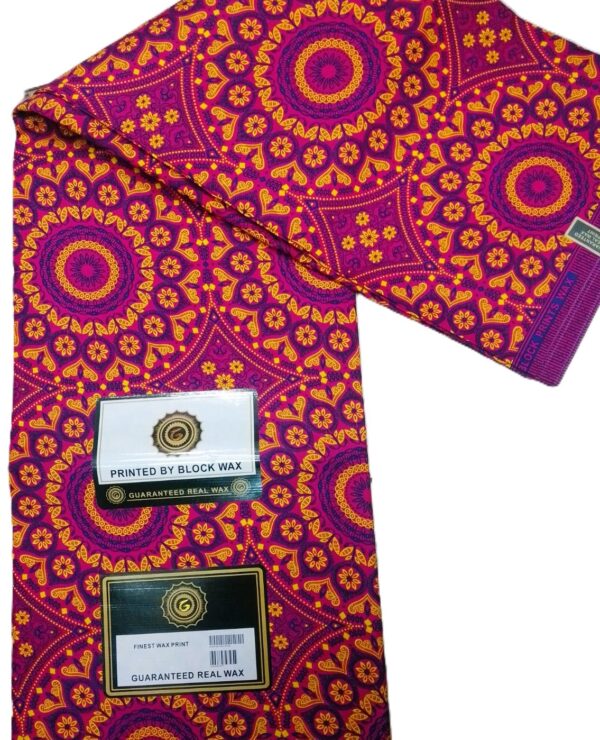 Magenta Pink Gold Mandala Medallion African Wax Print Fabric