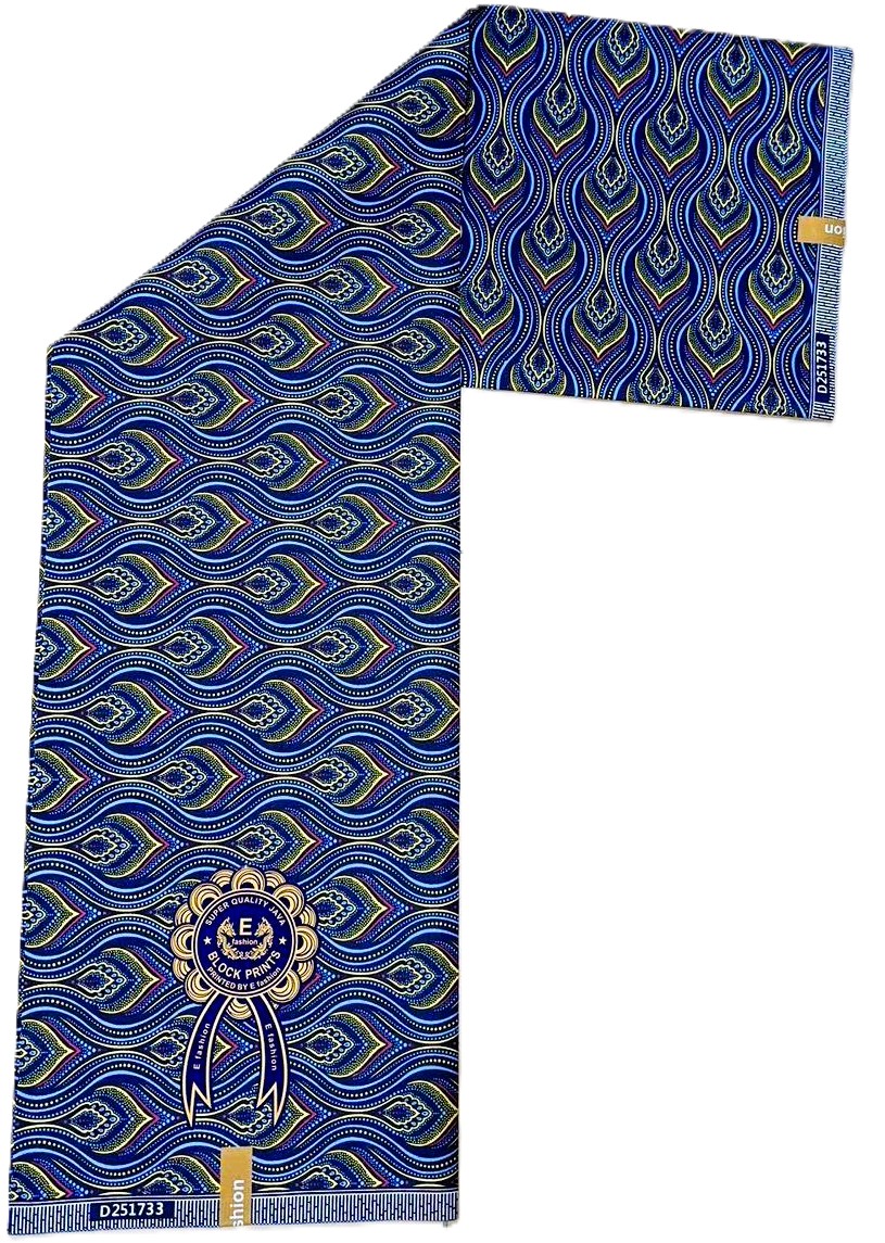 Midnight Blue Diamond Wave Geometric African Wax Print Fabric