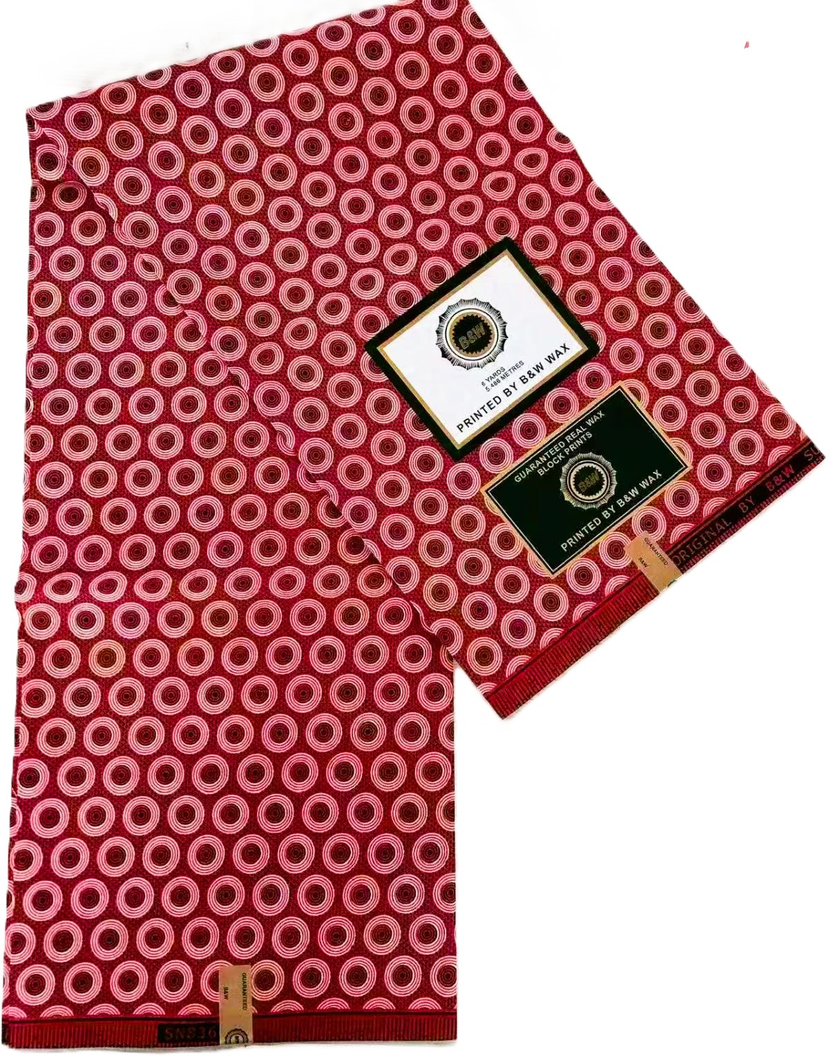 Red Concentric Circle Dot African Wax Print Fabric