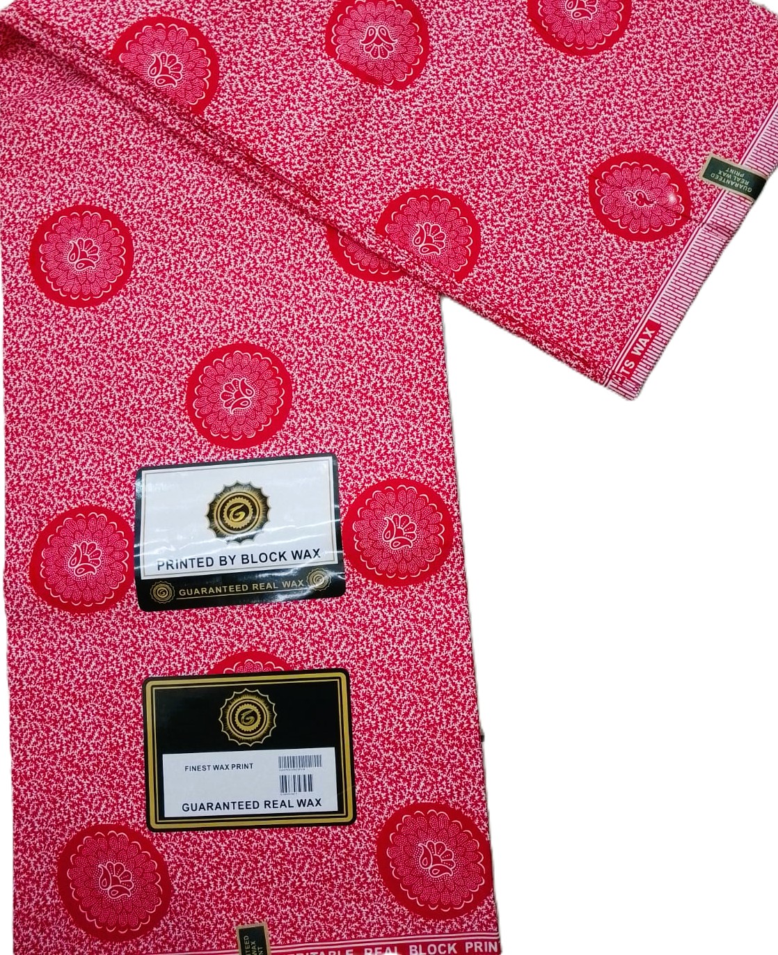 Red Floral Medallion Pattern African Wax Print Fabric