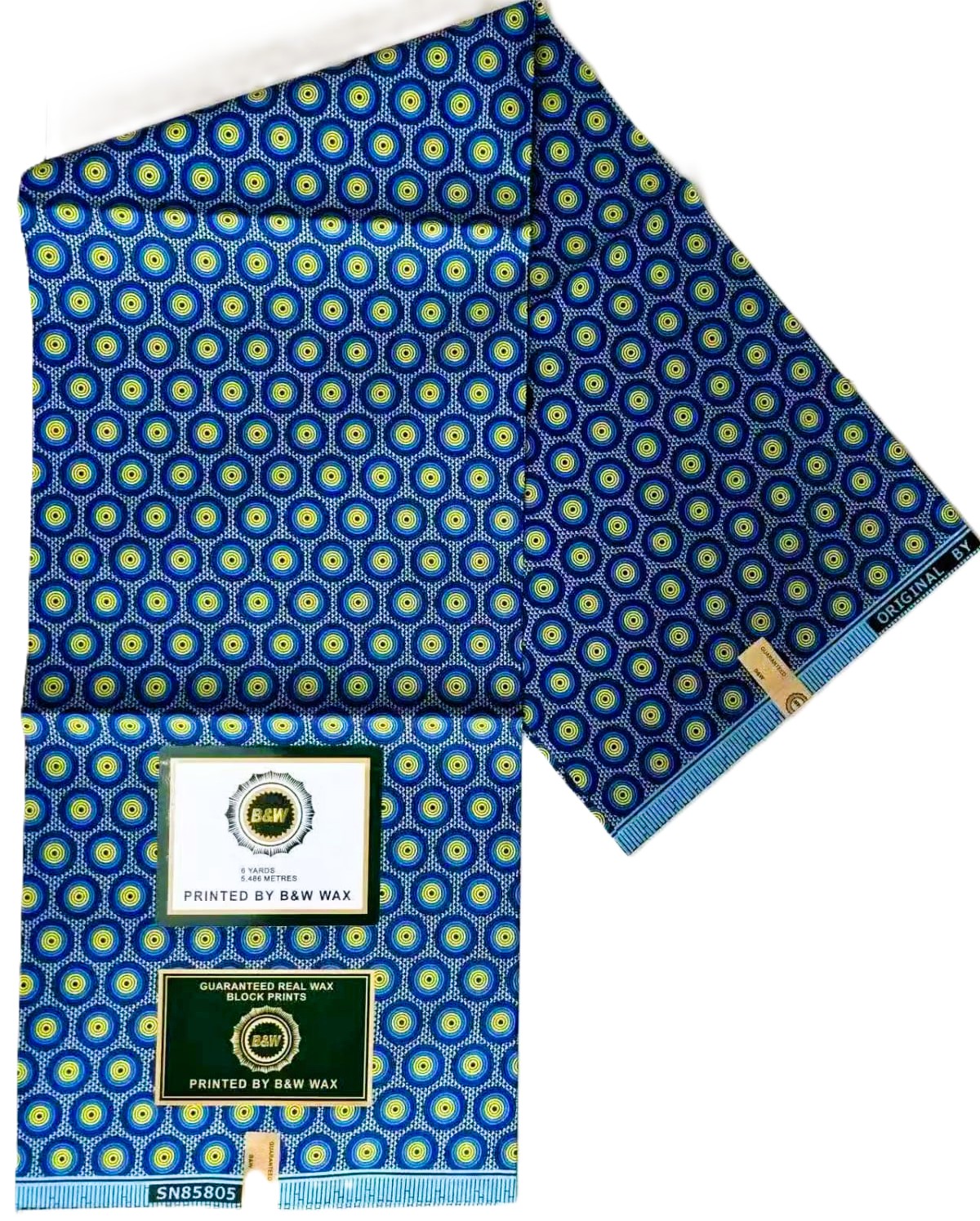 Royal Blue & Lime Concentric Dot African Wax Print Fabric