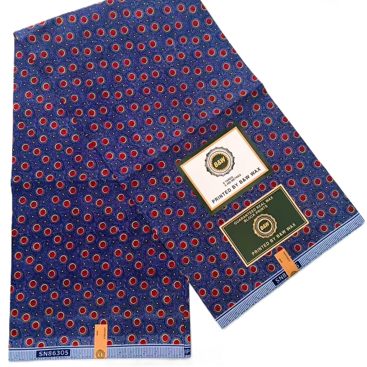 Royal Blue & Red Dot Pattern African Wax Print Fabric