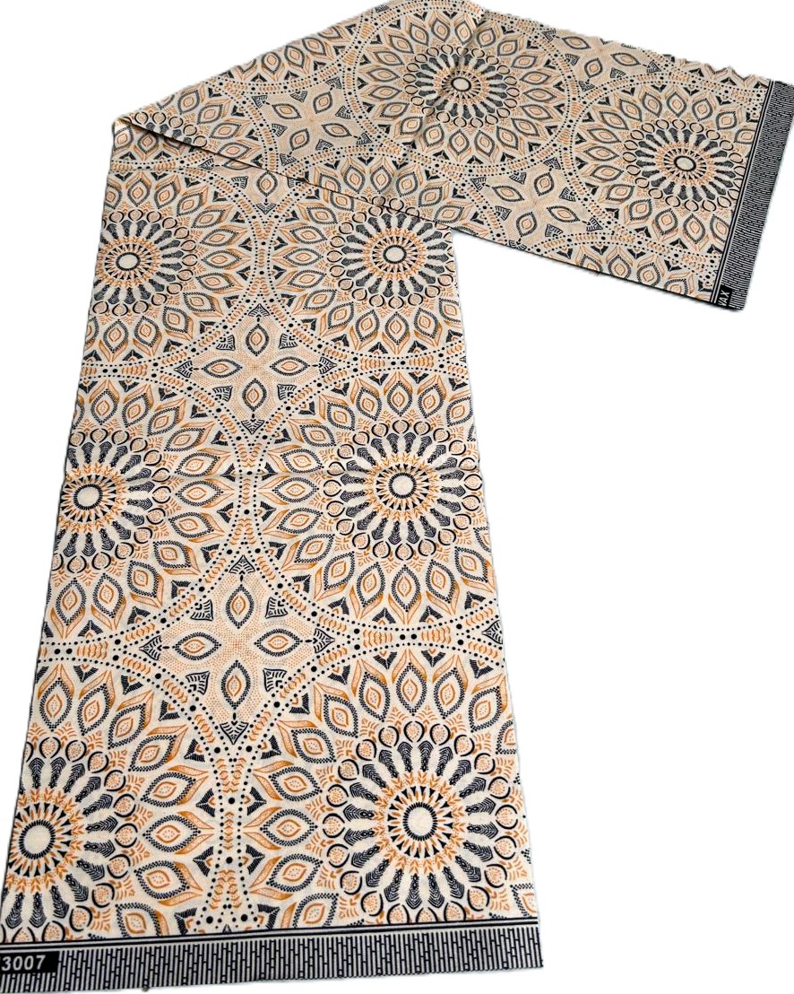 Cream Gold Mandala Medallion African Wax Print Fabric