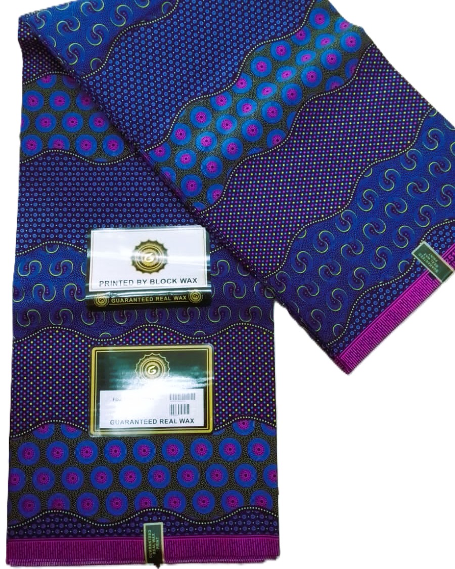 Navy Purple Wave Pattern African Wax Print