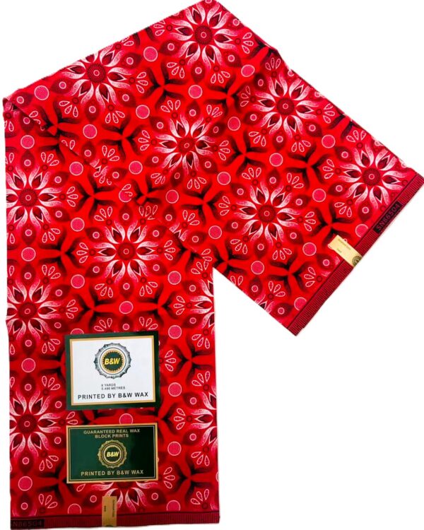 Red Floral Starburst African Wax Print Fabric